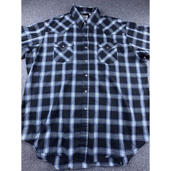Ely Cattleman Shirt Mens XX-Large Black Plaid Pearl Snap Short Sleeve‎ Western - Picture 1 of 11
